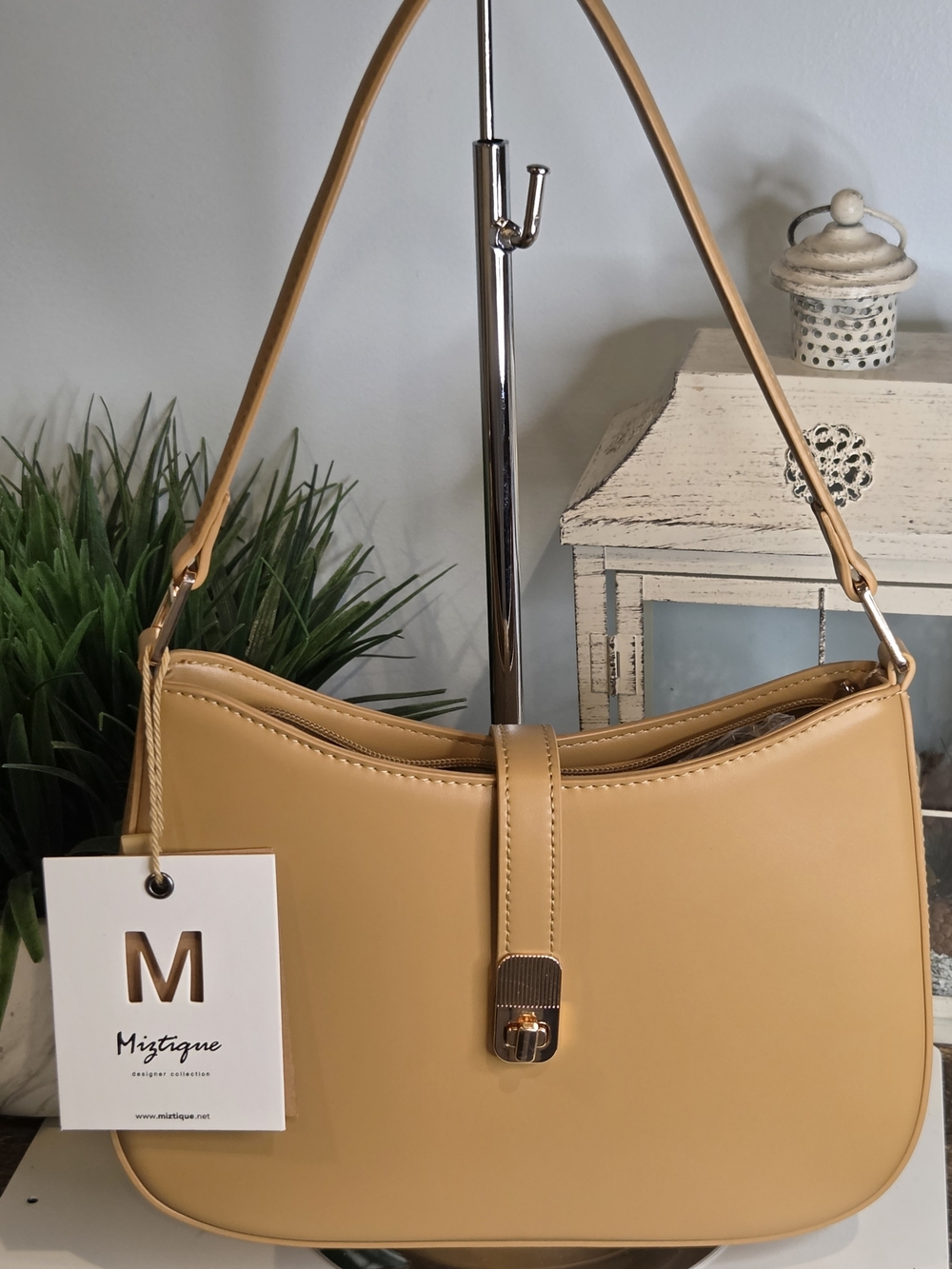 Miztique Tan Shoulder Bag with Front Strap - Picture 2 of 14